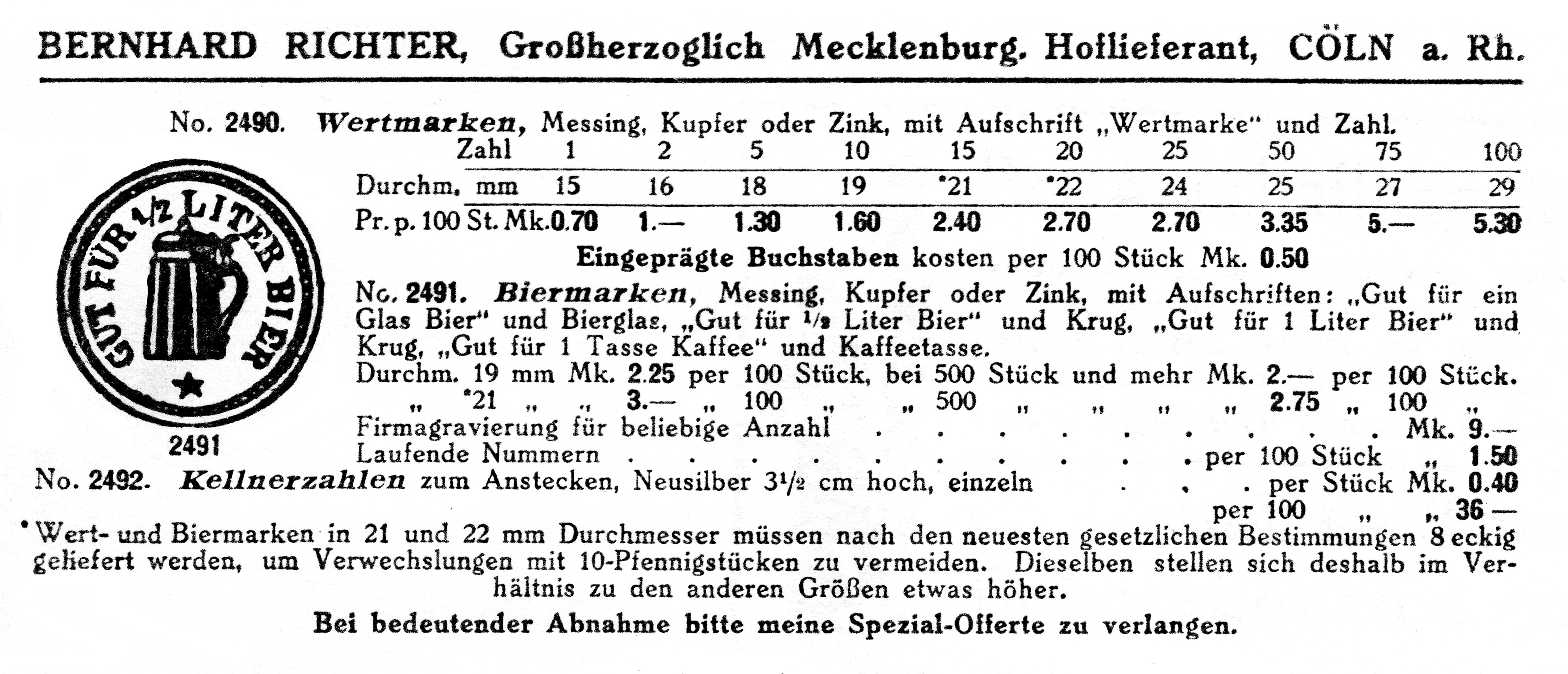 Verkaufskatalog Richter Köln 1914